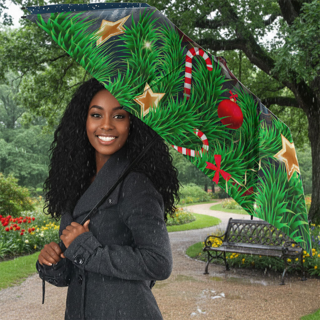 Isom Dart Christmas Umbrella Black Cowboy  Santa Western Snow Winter