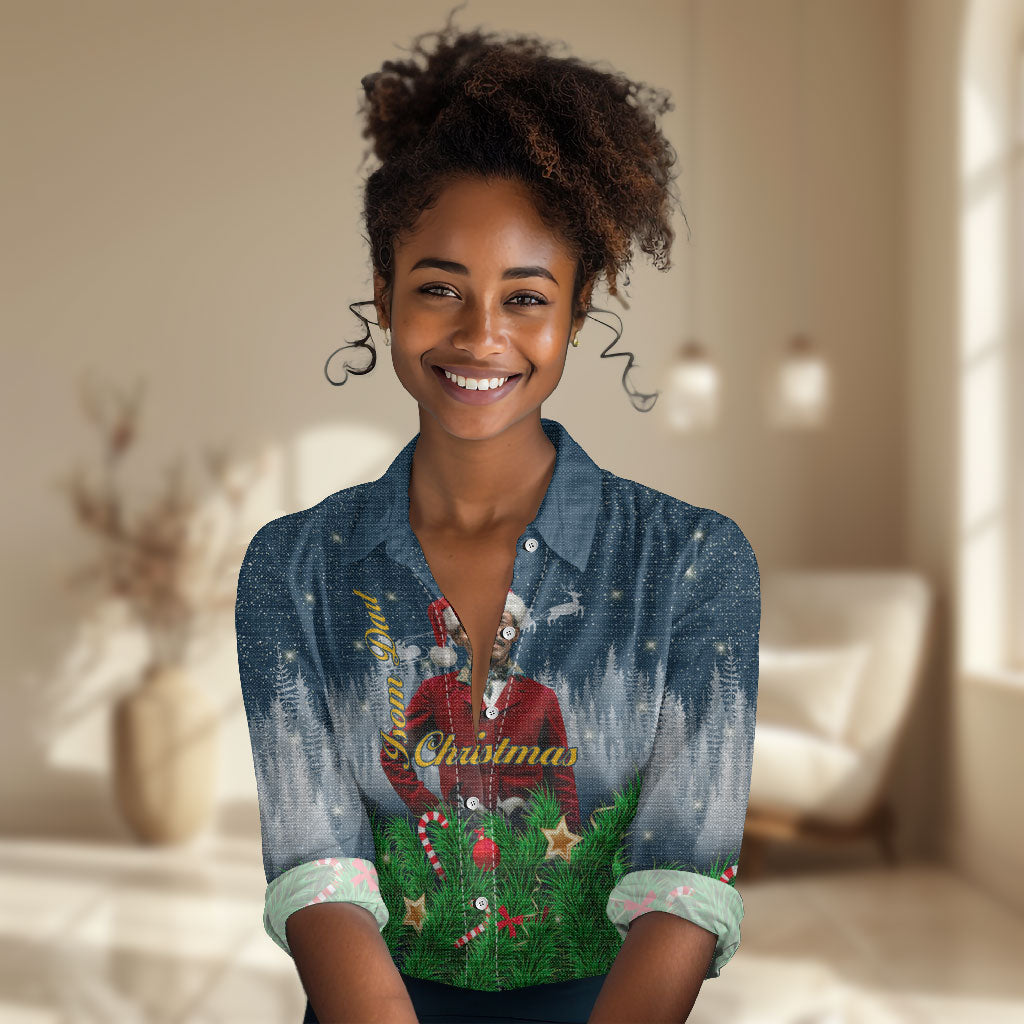 Isom Dart Christmas Women Casual Shirt Black Cowboy  Santa Western Snow Winter