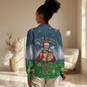 Isom Dart Christmas Women Casual Shirt Black Cowboy  Santa Western Snow Winter