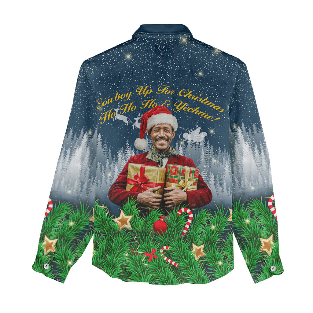Isom Dart Christmas Women Casual Shirt Black Cowboy  Santa Western Snow Winter