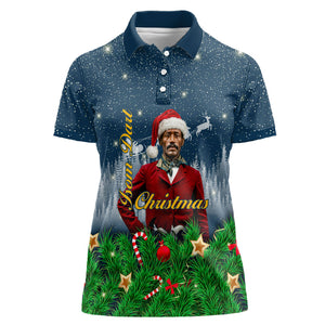 Isom Dart Christmas Women Polo Shirt Black Cowboy  Santa Western Snow Winter