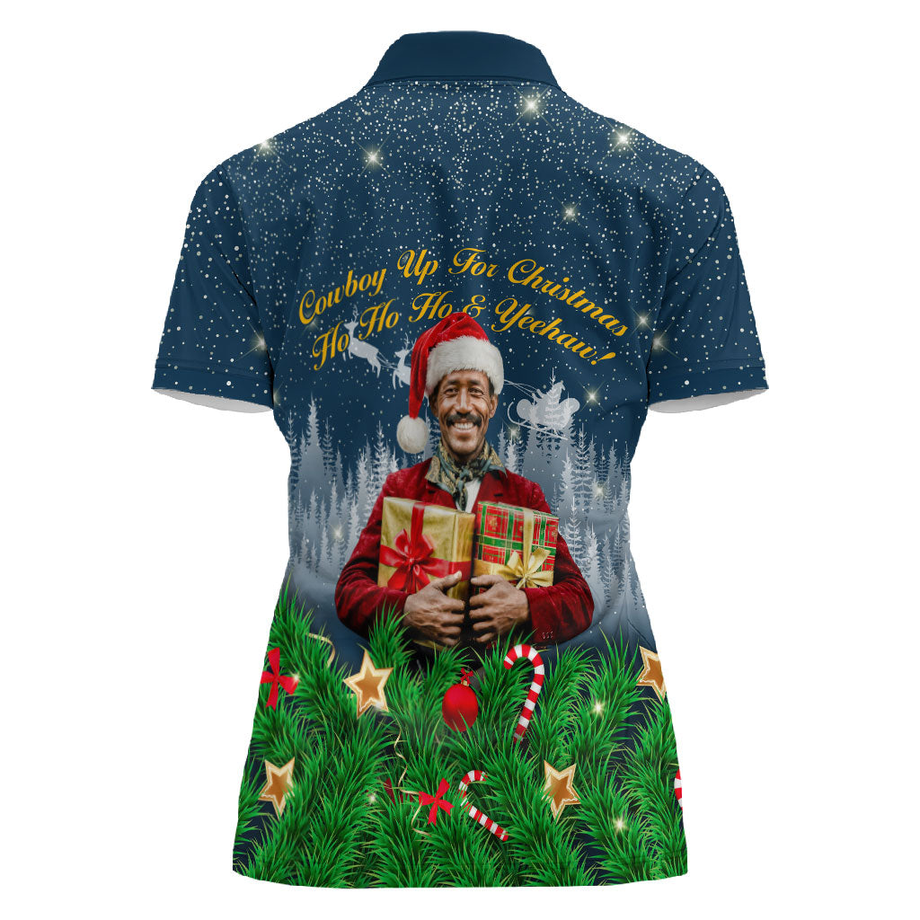 Isom Dart Christmas Women Polo Shirt Black Cowboy  Santa Western Snow Winter