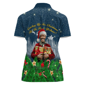 Isom Dart Christmas Women Polo Shirt Black Cowboy  Santa Western Snow Winter
