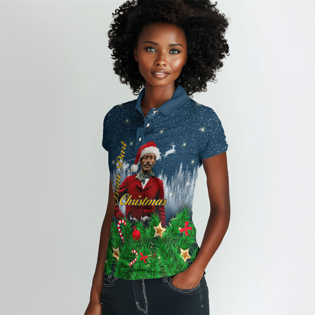 Isom Dart Christmas Women Polo Shirt Black Cowboy  Santa Western Snow Winter