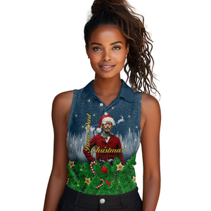 Isom Dart Christmas Women Sleeveless Polo Shirt Black Cowboy  Santa Western Snow Winter