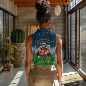 Isom Dart Christmas Women Sleeveless Polo Shirt Black Cowboy  Santa Western Snow Winter