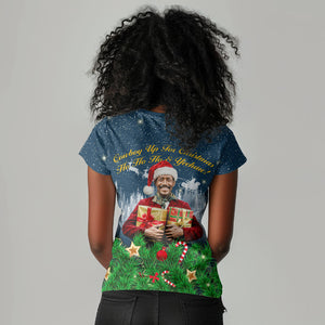 Isom Dart Christmas Women V-Neck T-Shirt Black Cowboy  Santa Western Snow Winter