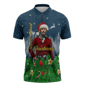 Isom Dart Christmas Zipper Polo Shirt Black Cowboy  Santa Western Snow Winter