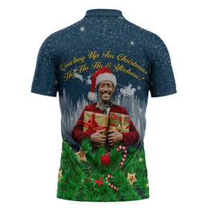 Isom Dart Christmas Zipper Polo Shirt Black Cowboy  Santa Western Snow Winter