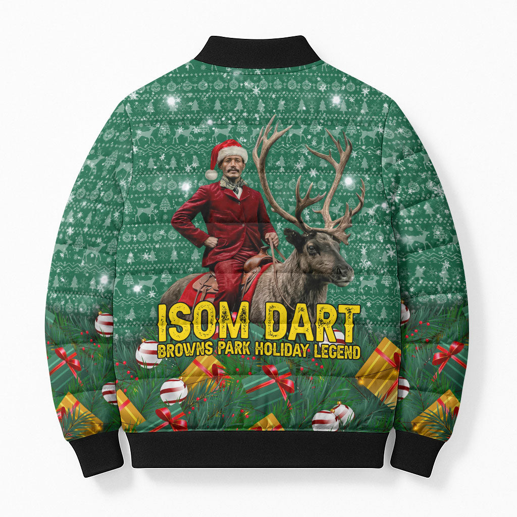 Isom Dart Christmas Bomber Puffer Jacket Black Cowboy Western Holiday Reindeer