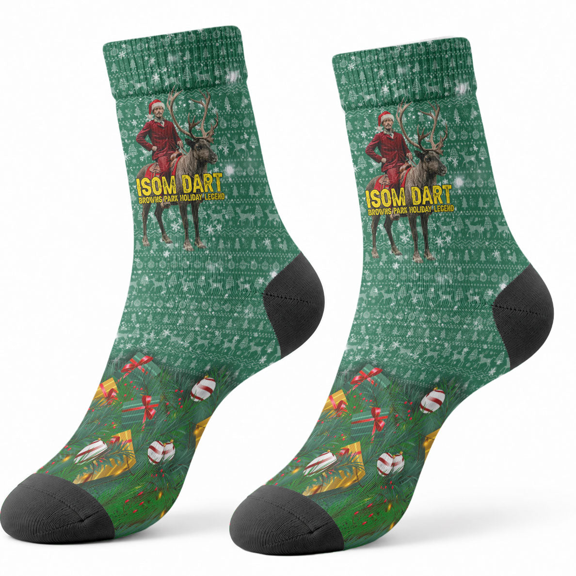 Isom Dart Christmas Crew Socks Black Cowboy Western Holiday Reindeer