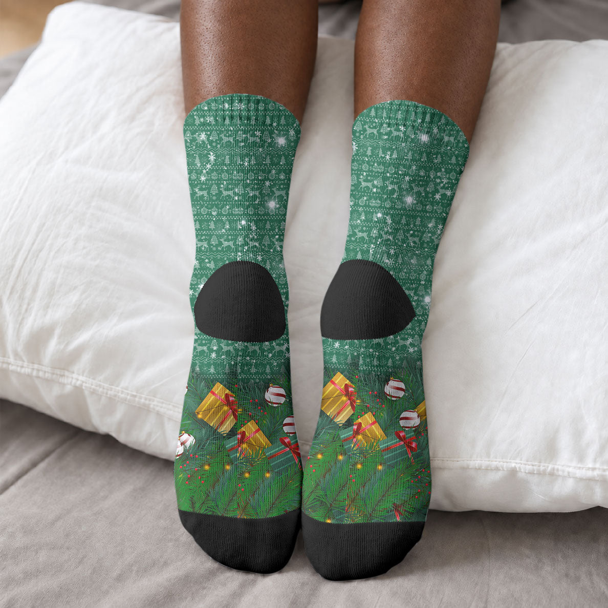 Isom Dart Christmas Crew Socks Black Cowboy Western Holiday Reindeer