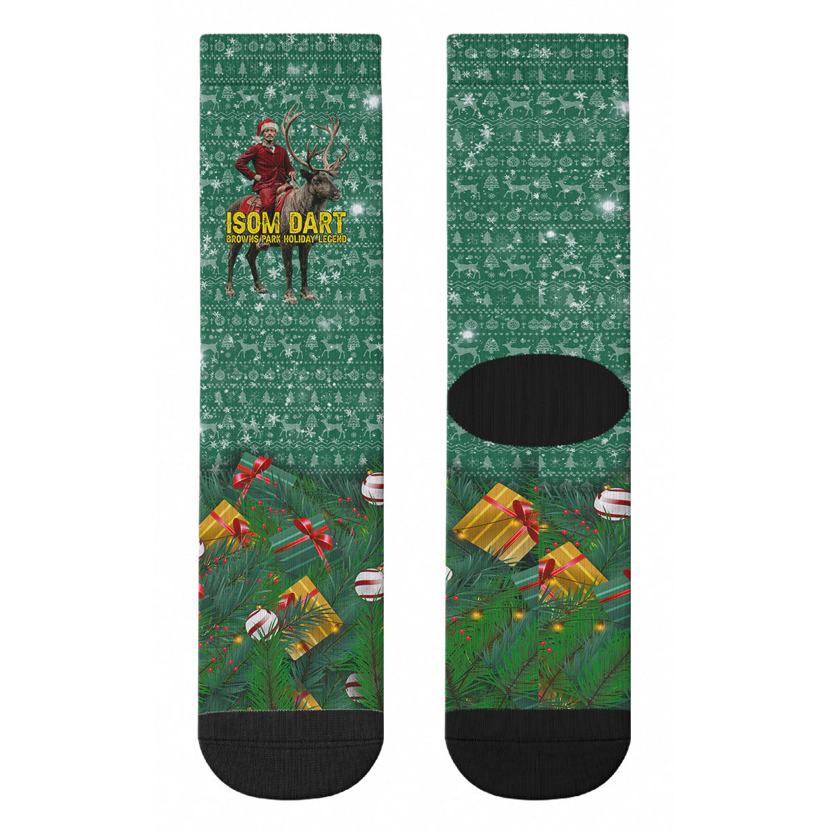 Isom Dart Christmas Crew Socks Black Cowboy Western Holiday Reindeer