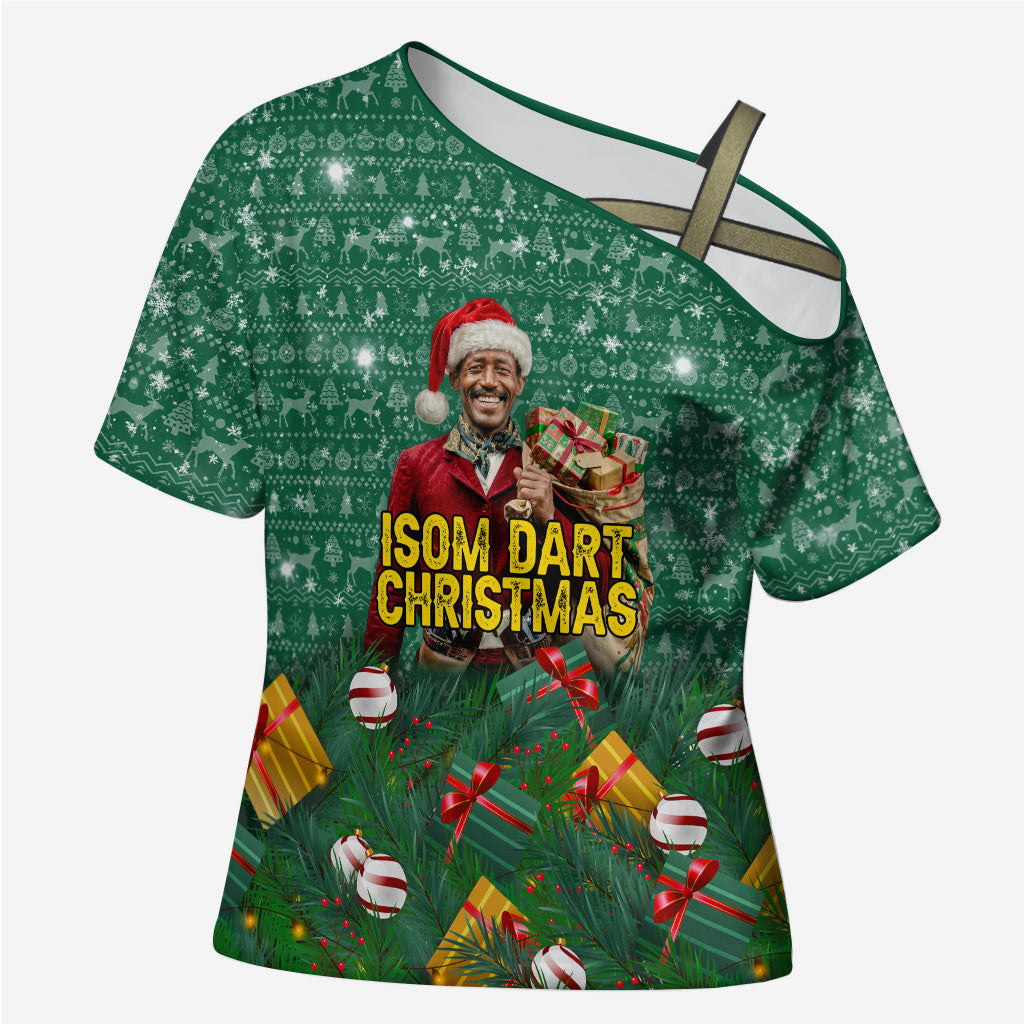 Isom Dart Christmas Cross Shoulder Shirt Black Cowboy Western Holiday Reindeer