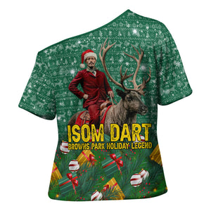 Isom Dart Christmas Cross Shoulder Shirt Black Cowboy Western Holiday Reindeer