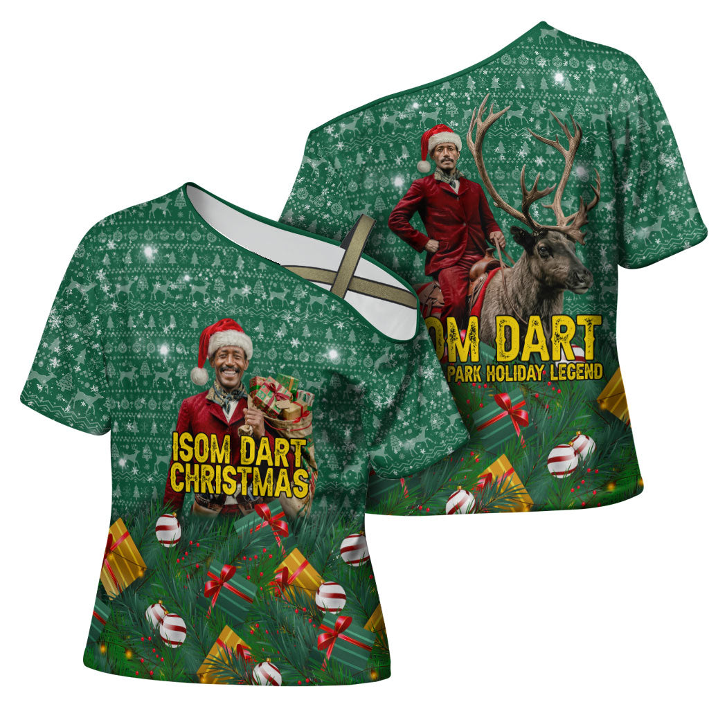 Isom Dart Christmas Cross Shoulder Shirt Black Cowboy Western Holiday Reindeer