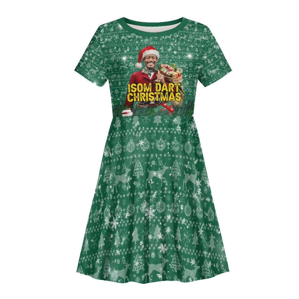 Isom Dart Christmas Kid Short Sleeve Dress Black Cowboy Western Holiday Reindeer