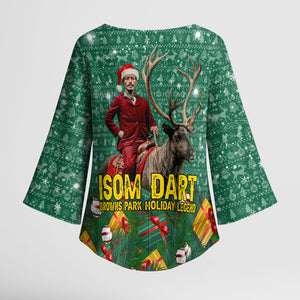 Isom Dart Christmas Kimono Sleeve Blouse Black Cowboy Western Holiday Reindeer