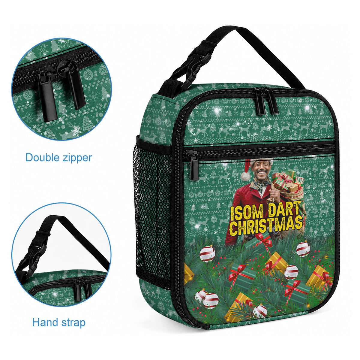 Isom Dart Christmas Lunch Bag Black Cowboy Western Holiday Reindeer