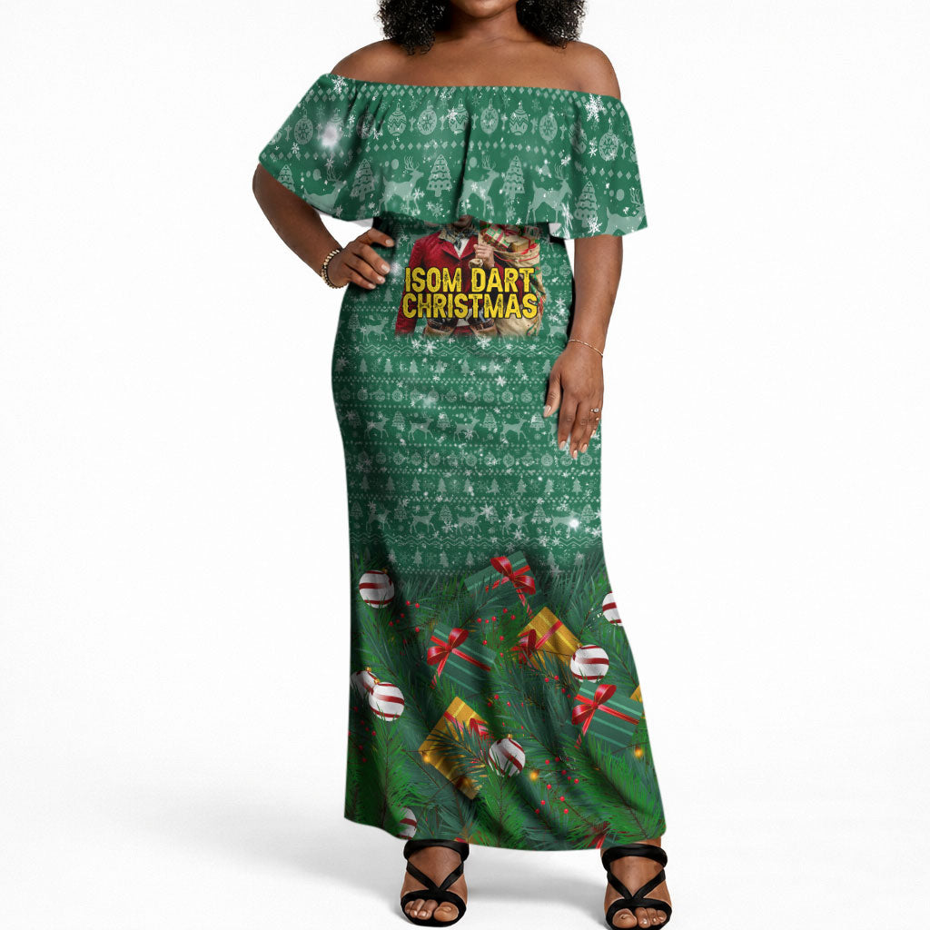 Isom Dart Christmas Off Shoulder Maxi Dress Black Cowboy Western Holiday Reindeer