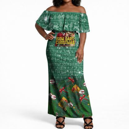 Isom Dart Christmas Off Shoulder Maxi Dress Black Cowboy Western Holiday Reindeer