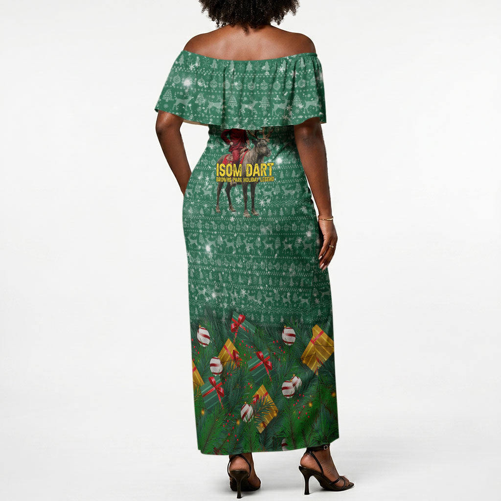 Isom Dart Christmas Off Shoulder Maxi Dress Black Cowboy Western Holiday Reindeer