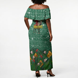 Isom Dart Christmas Off Shoulder Maxi Dress Black Cowboy Western Holiday Reindeer