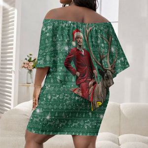 Isom Dart Christmas Off Shoulder Short Dress Black Cowboy Western Holiday Reindeer