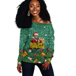 Isom Dart Christmas Off Shoulder Sweater Black Cowboy Western Holiday Reindeer