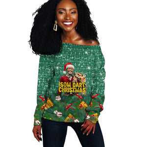 Isom Dart Christmas Off Shoulder Sweater Black Cowboy Western Holiday Reindeer