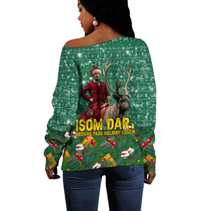 Isom Dart Christmas Off Shoulder Sweater Black Cowboy Western Holiday Reindeer