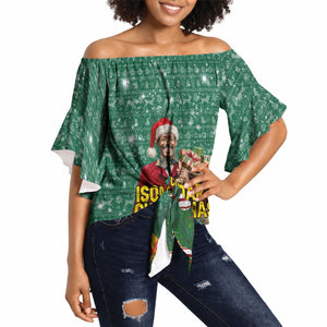 Isom Dart Christmas Off Shoulder Wrap Waist Top Black Cowboy Western Holiday Reindeer