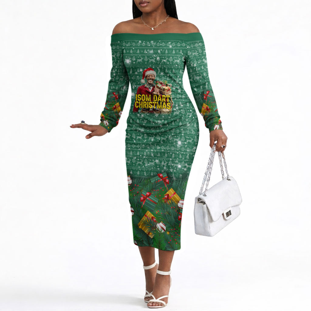 Isom Dart Christmas Off The Shoulder Long Sleeve Dress Black Cowboy Western Holiday Reindeer