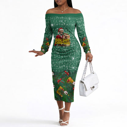 Isom Dart Christmas Off The Shoulder Long Sleeve Dress Black Cowboy Western Holiday Reindeer