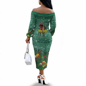 Isom Dart Christmas Off The Shoulder Long Sleeve Dress Black Cowboy Western Holiday Reindeer