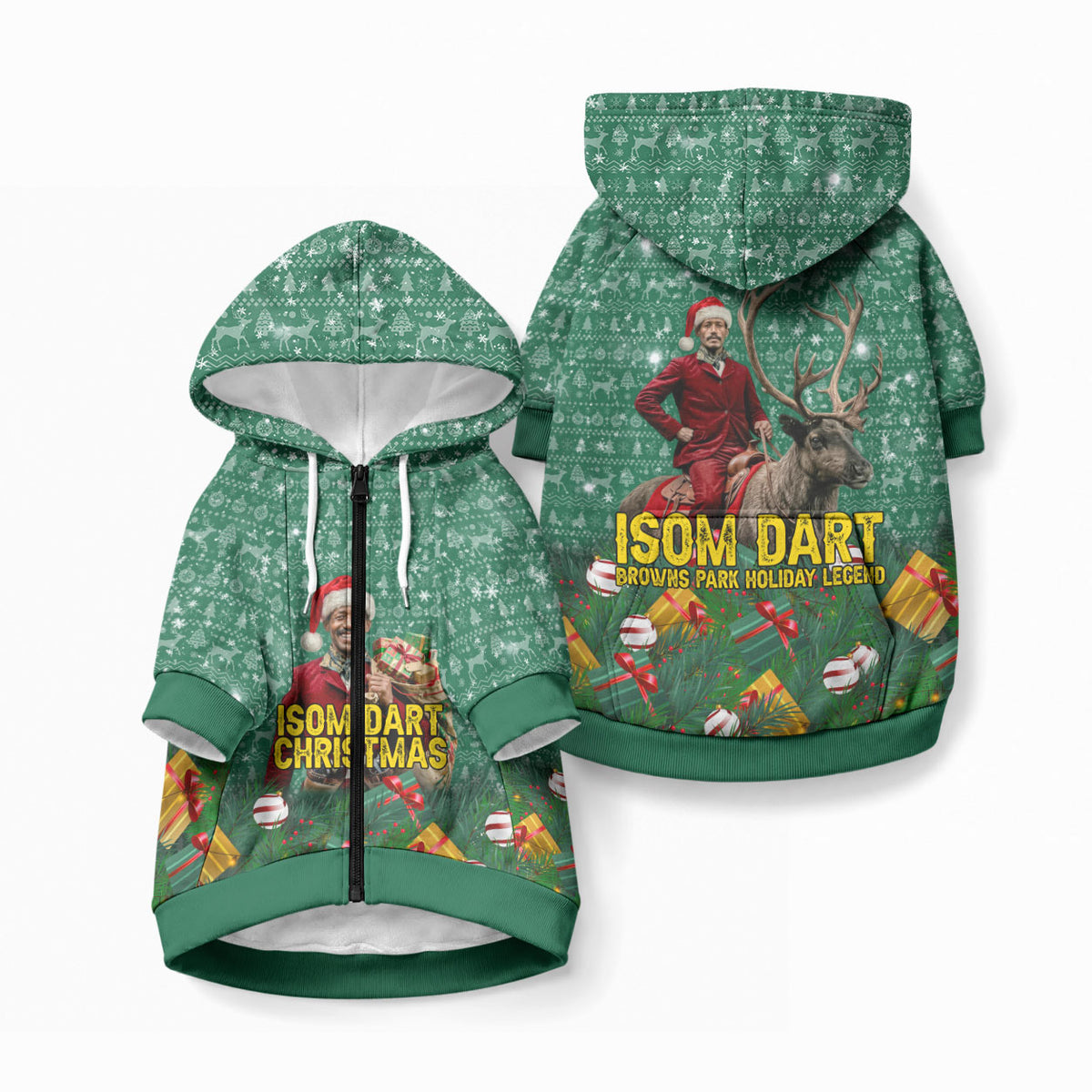 Isom Dart Christmas Pet Hoodie Black Cowboy Western Holiday Reindeer