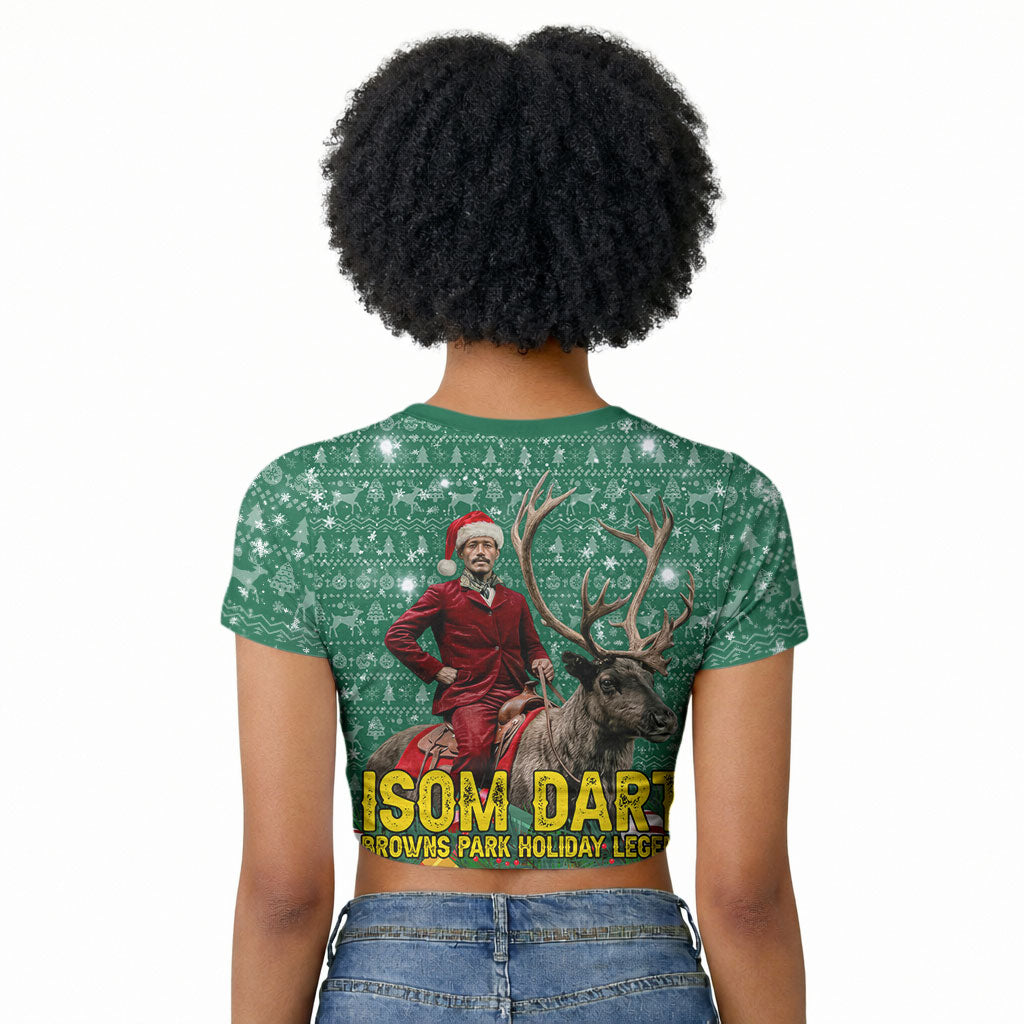 Isom Dart Christmas Raglan Cropped T shirt Black Cowboy Western Holiday Reindeer