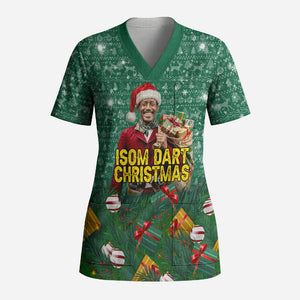 Isom Dart Christmas Scrub Top Black Cowboy Western Holiday Reindeer