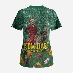 Isom Dart Christmas Scrub Top Black Cowboy Western Holiday Reindeer