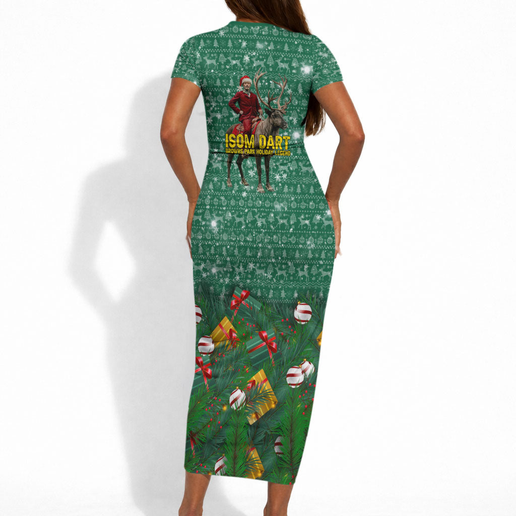 Isom Dart Christmas Short Sleeve Bodycon Dress Black Cowboy Western Holiday Reindeer