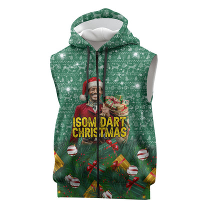Isom Dart Christmas Sleeveless Zip Hoodie Black Cowboy Western Holiday Reindeer