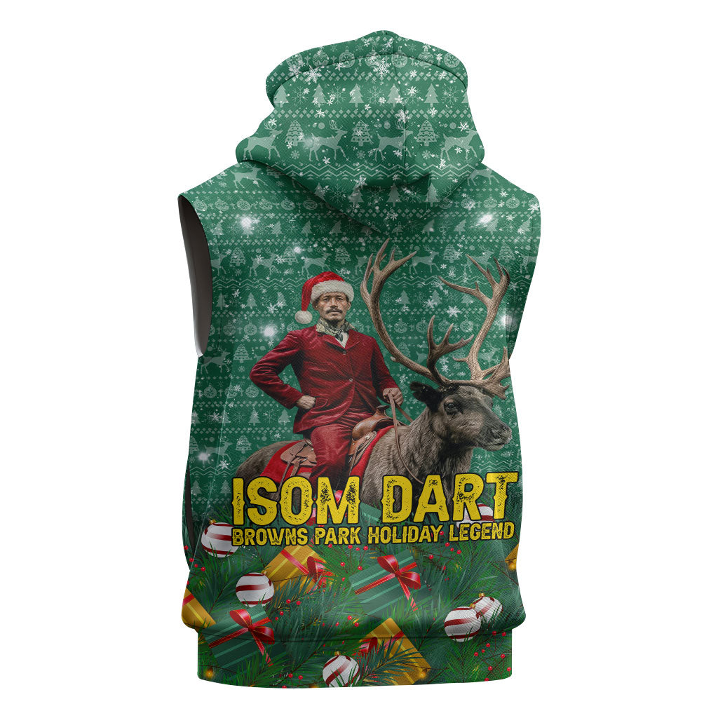 Isom Dart Christmas Sleeveless Zip Hoodie Black Cowboy Western Holiday Reindeer
