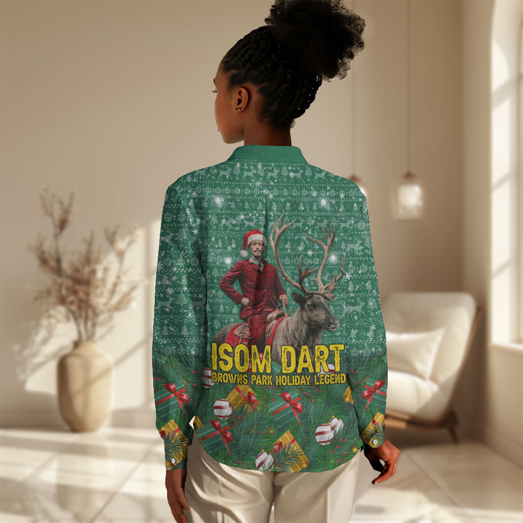 Isom Dart Christmas Women Casual Shirt Black Cowboy Western Holiday Reindeer