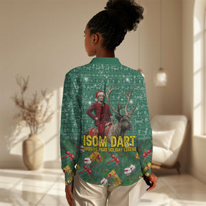 Isom Dart Christmas Women Casual Shirt Black Cowboy Western Holiday Reindeer