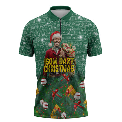 Isom Dart Christmas Zipper Polo Shirt Black Cowboy Western Holiday Reindeer