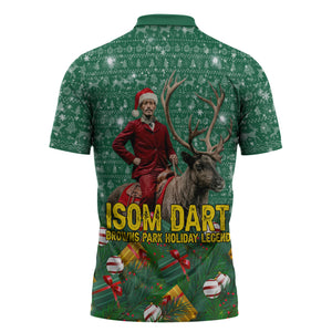 Isom Dart Christmas Zipper Polo Shirt Black Cowboy Western Holiday Reindeer