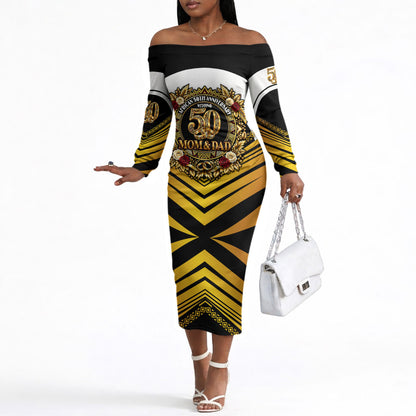 African 50th Anniversary Wedding Off The Shoulder Long Sleeve Dress Mom and Dad - A Love That Built A Legacy