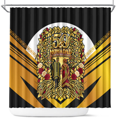 African 50th Anniversary Wedding Shower Curtain Mom and Dad - A Love That Built A Legacy