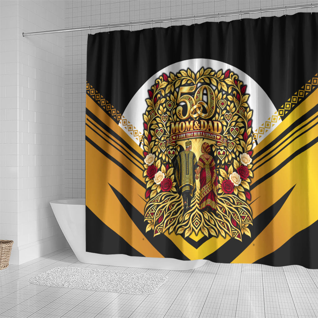 African 50th Anniversary Wedding Shower Curtain Mom and Dad - A Love That Built A Legacy