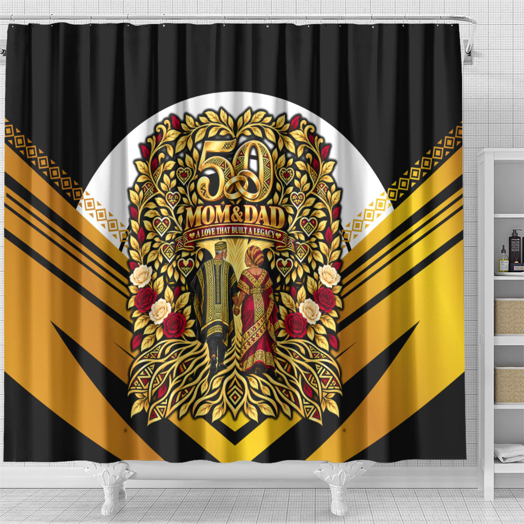 African 50th Anniversary Wedding Shower Curtain Mom and Dad - A Love That Built A Legacy